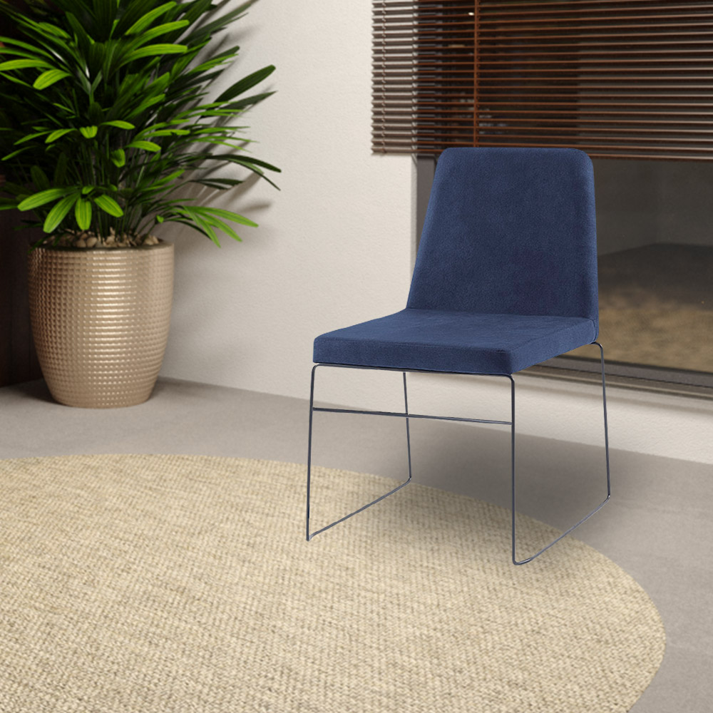 Cadeira Decorativa Sala de Jantar Anne Linho Azul Marinho G17 - Gran Belo