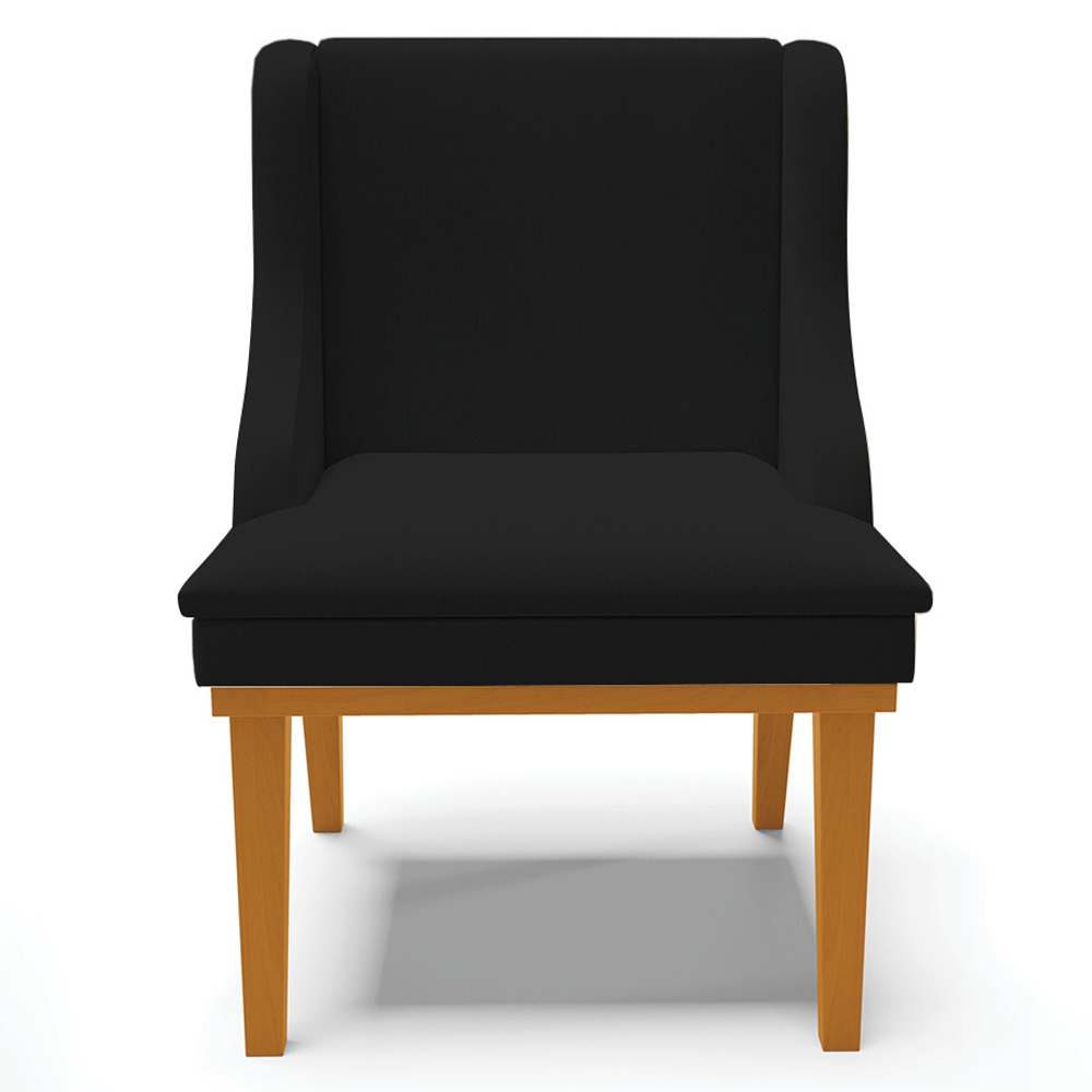 Cadeira Decorativa Sala de Jantar Base Fixa de Madeira Firenze Linho Preto/Castanho G19 - Gran Belo