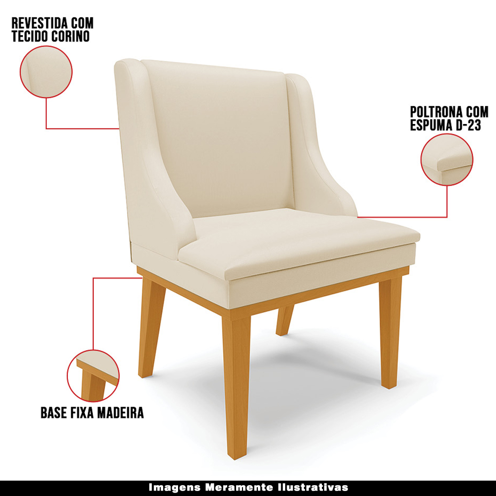 Cadeira Decorativa Sala de Jantar Base Fixa de Madeira Firenze PU Bege/Castanho G19 - Gran Belo