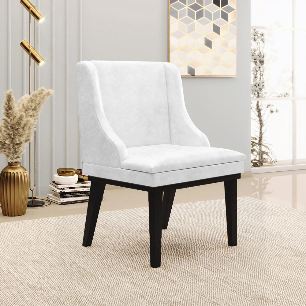 Cadeira Decorativa Sala de Jantar Base Fixa de Madeira Firenze PU Branco Brilho/Preto G19 - Gran Belo
