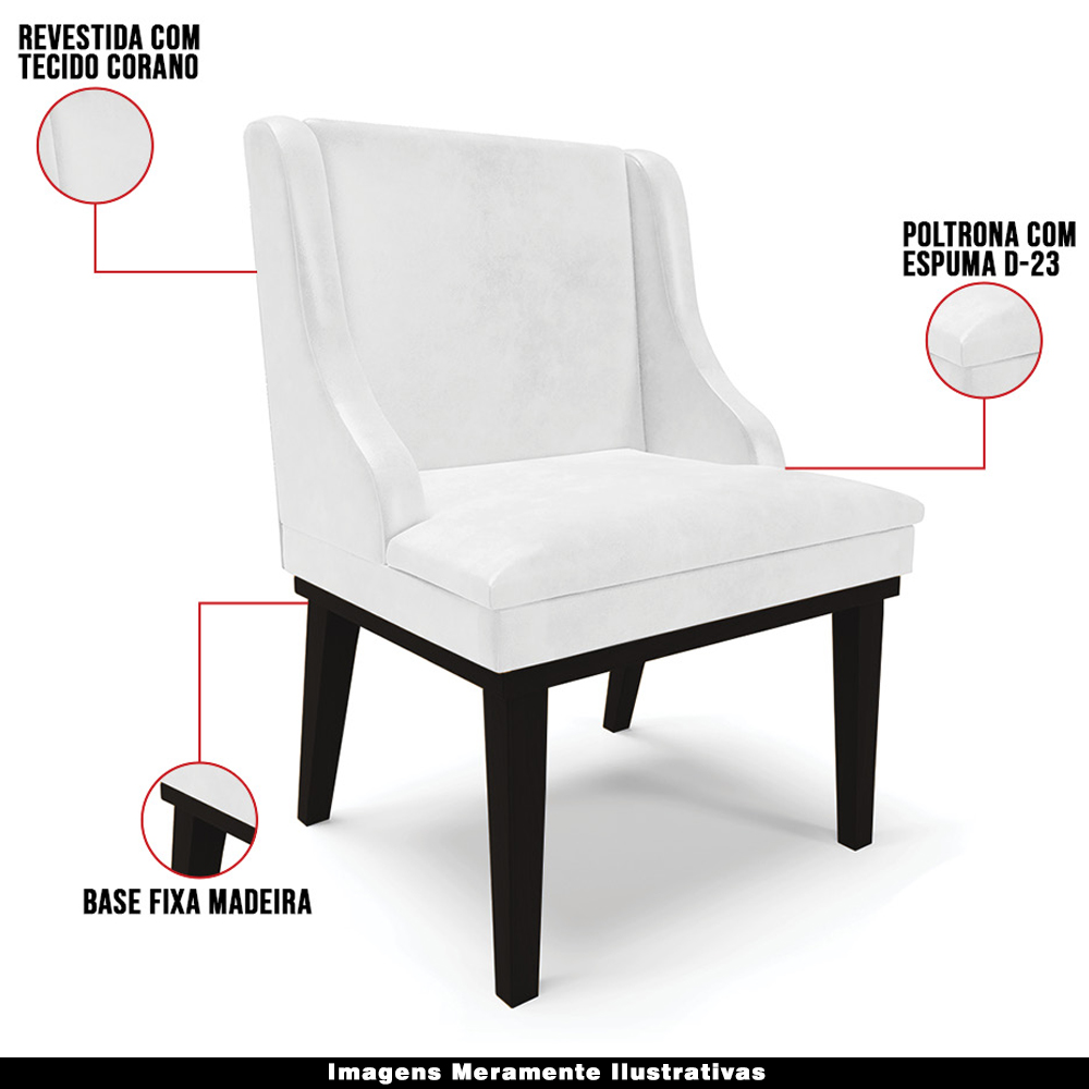 Cadeira Decorativa Sala de Jantar Base Fixa de Madeira Firenze PU Branco Brilho/Preto G19 - Gran Belo