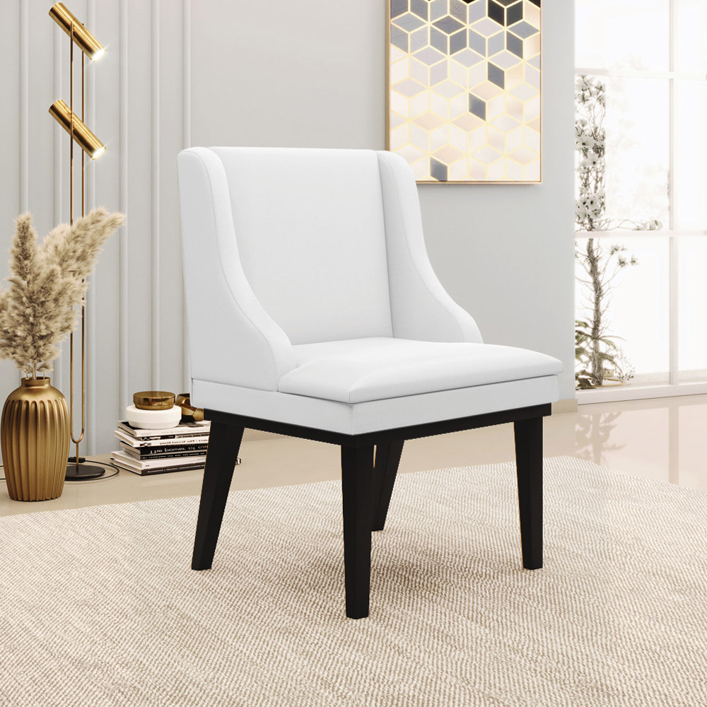 Cadeira Decorativa Sala de Jantar Base Fixa de Madeira Firenze PU Branco Fosco/Preto G19 - Gran Belo