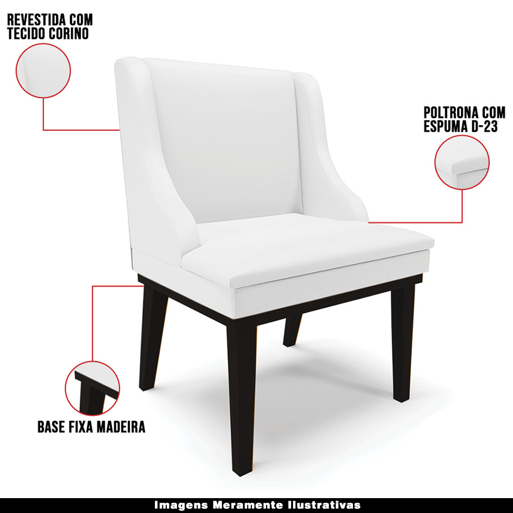 Cadeira Decorativa Sala de Jantar Base Fixa de Madeira Firenze PU Branco Fosco/Preto G19 - Gran Belo
