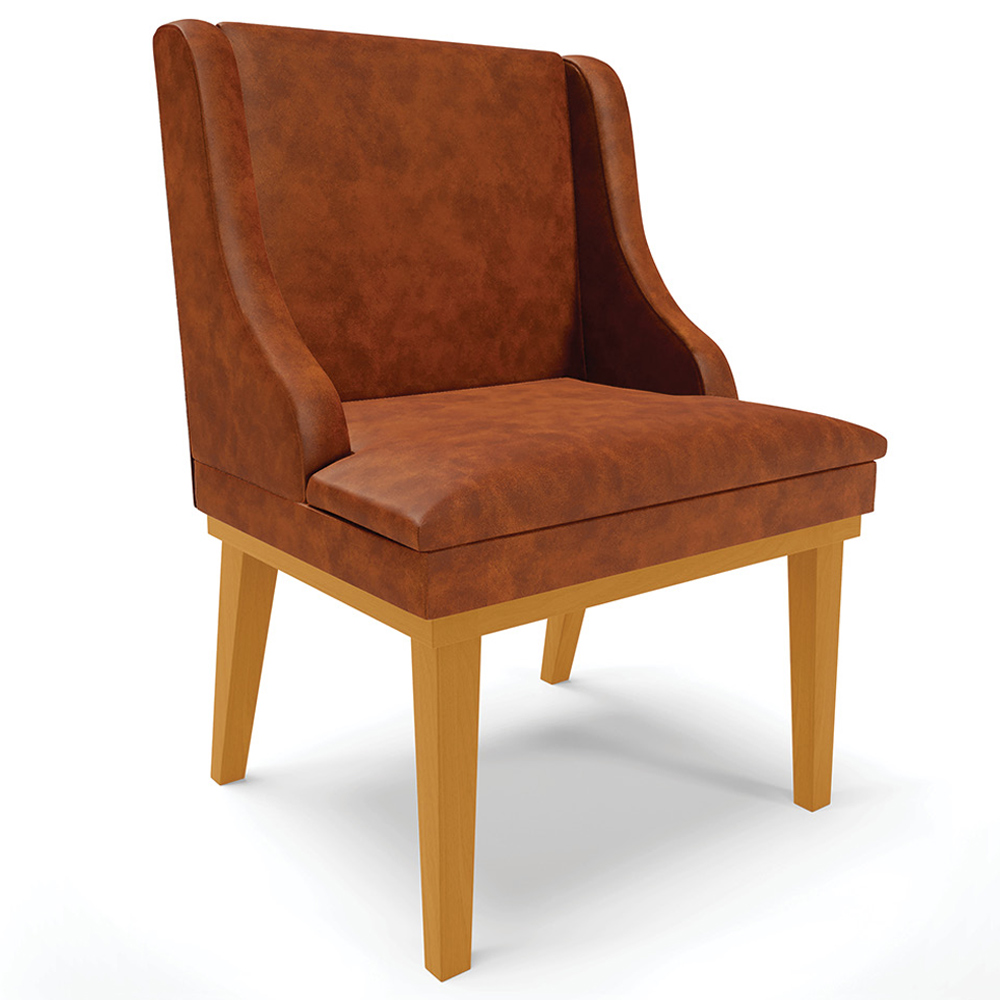 Cadeira Decorativa Sala de Jantar Base Fixa de Madeira Firenze PU Nozes/Castanho G19 - Gran Belo