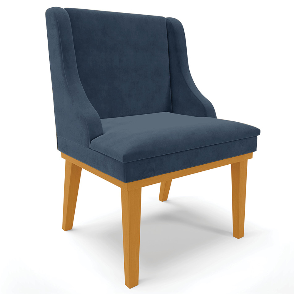 Cadeira Decorativa Sala de Jantar Base Fixa de Madeira Firenze Suede Azul Marinho/Castanho G19 - Gran Belo