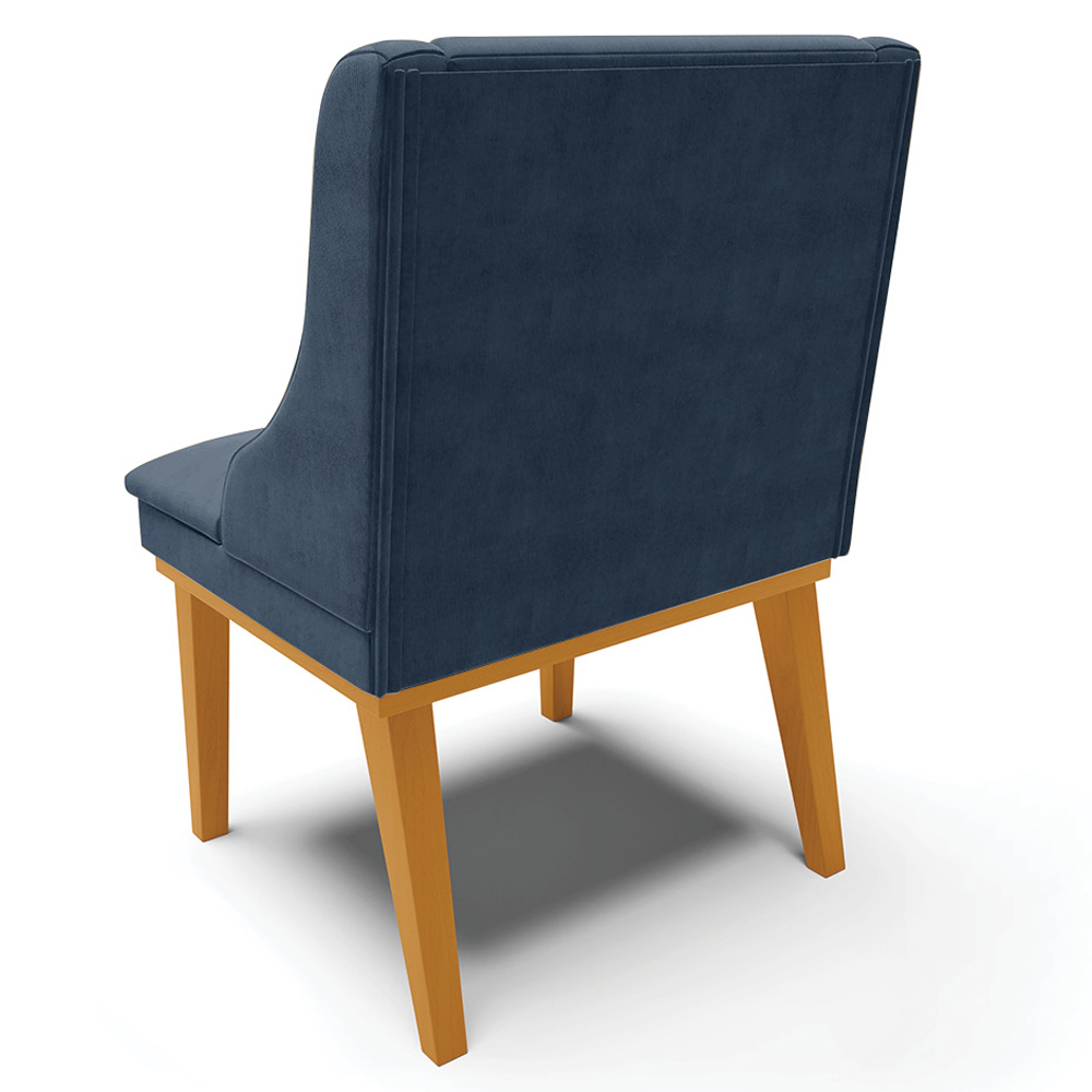 Cadeira Decorativa Sala de Jantar Base Fixa de Madeira Firenze Suede Azul Marinho/Castanho G19 - Gran Belo