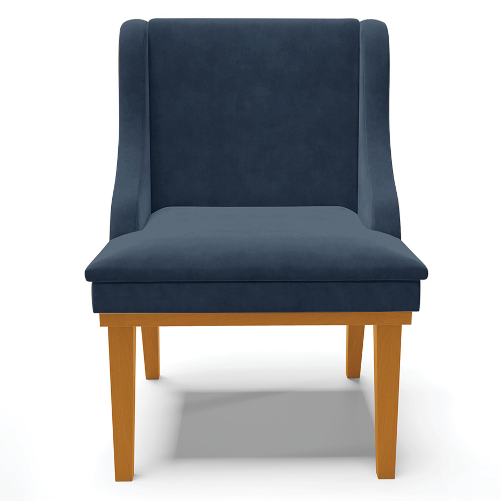 Cadeira Decorativa Sala de Jantar Base Fixa de Madeira Firenze Suede Azul Marinho/Castanho G19 - Gran Belo