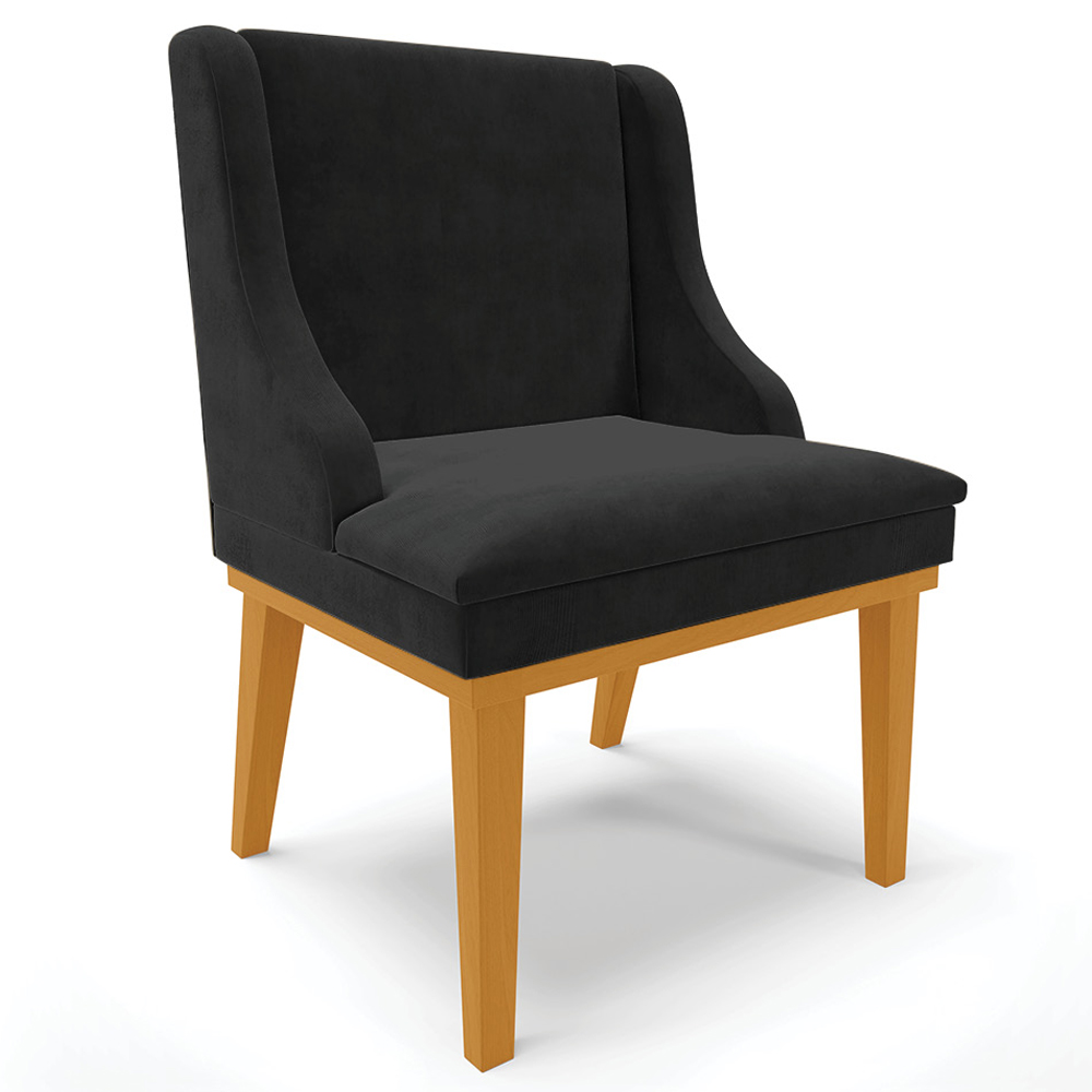 Cadeira Decorativa Sala de Jantar Base Fixa de Madeira Firenze Suede Preto/Castanho G19 - Gran Belo