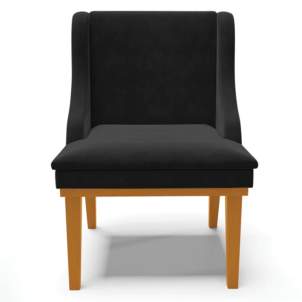 Cadeira Decorativa Sala de Jantar Base Fixa de Madeira Firenze Suede Preto/Castanho G19 - Gran Belo