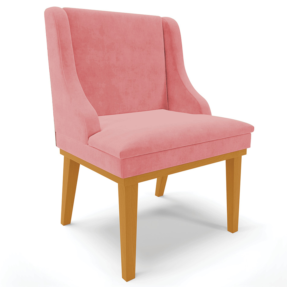 Cadeira Decorativa Sala de Jantar Base Fixa de Madeira Firenze Suede Rose/Castanho G19 - Gran Belo