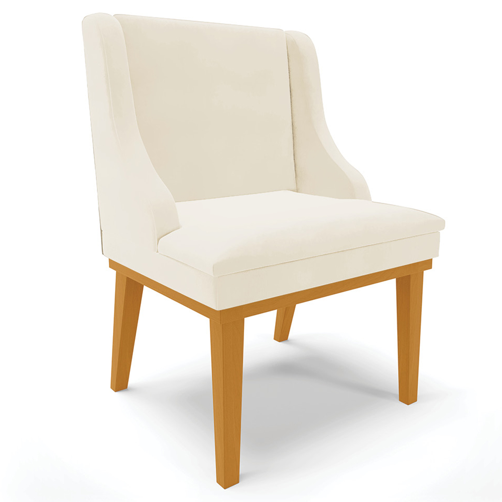 Cadeira Decorativa Sala de Jantar Base Fixa de Madeira Firenze Veludo Bege/Castanho G19 - Gran Belo