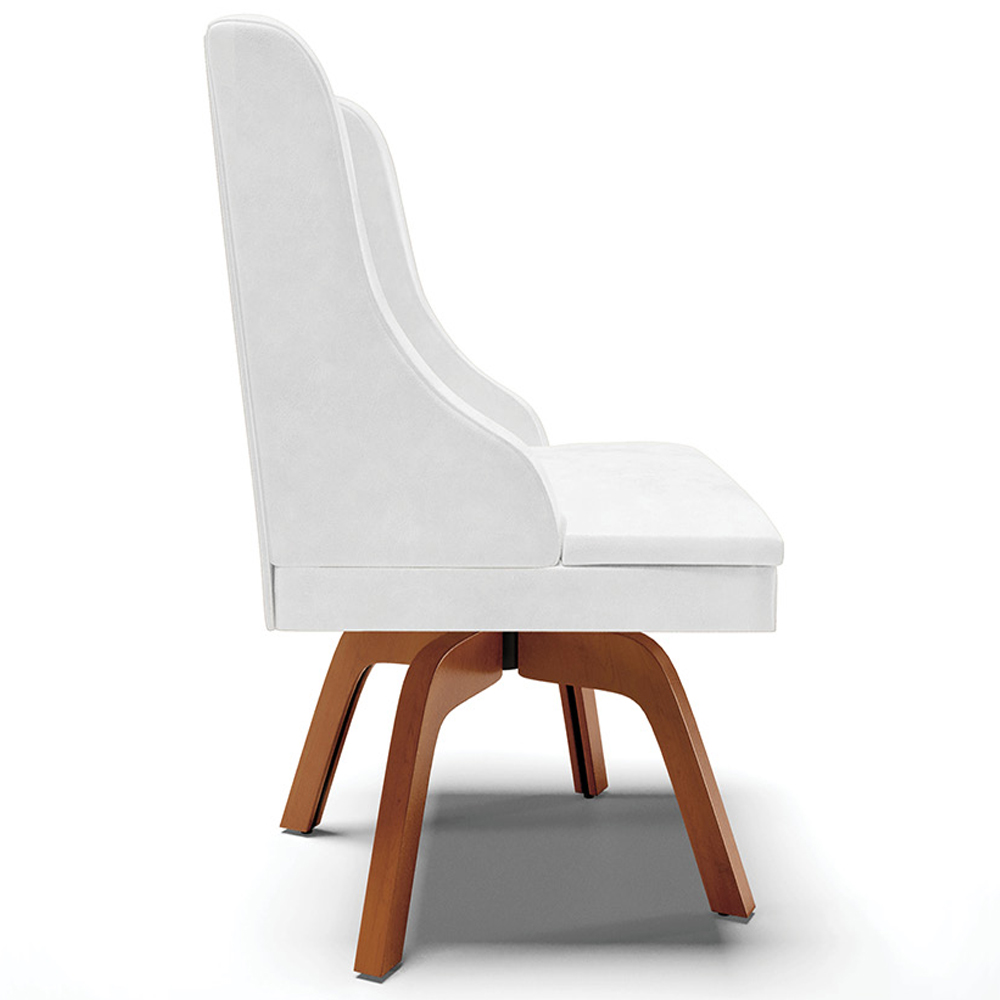 Cadeira Decorativa Sala de Jantar Base Giratória de Madeira Firenze PU Branco Brilho/Natural G19 - Gran Belo