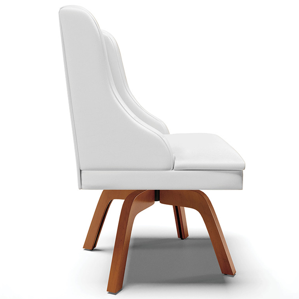 Cadeira Decorativa Sala de Jantar Base Giratória de Madeira Firenze PU Branco Fosco/Natural G19 - Gran Belo