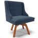 Cadeira Decorativa Sala de Jantar Base Giratória de Madeira Firenze Suede Azul Marinho/Natural G19 - Gran Belo