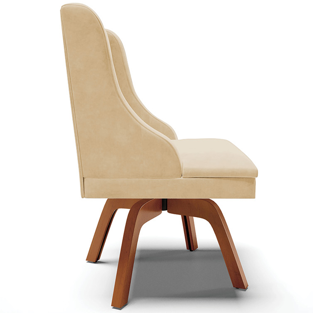 Cadeira Decorativa Sala de Jantar Base Giratória de Madeira Firenze Suede Bege/Natural G19 - Gran Belo