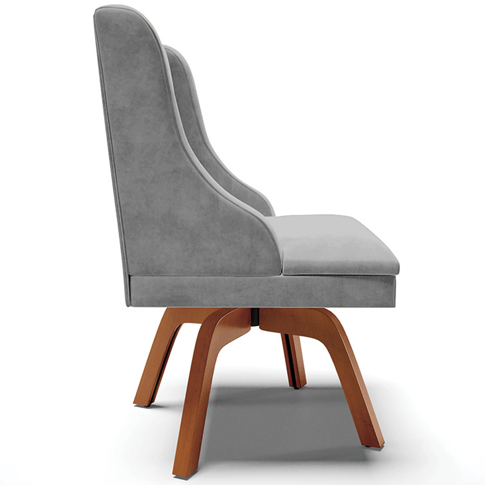 Cadeira Decorativa Sala de Jantar Base Giratória de Madeira Firenze Suede Cinza/Natural G19 - Gran Belo