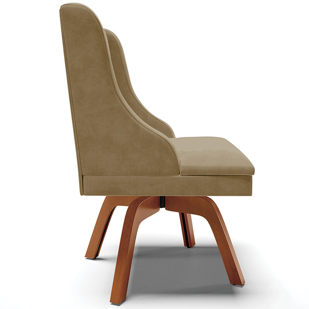 Cadeira Decorativa Sala de Jantar Base Giratória de Madeira Firenze Suede Nude/Natural G19 - Gran Belo