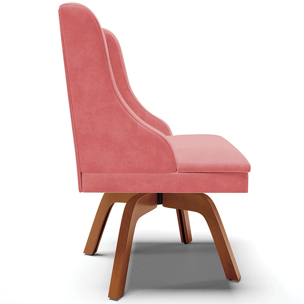 Cadeira Decorativa Sala de Jantar Base Giratória de Madeira Firenze Suede Rosê/Natural G19 - Gran Belo
