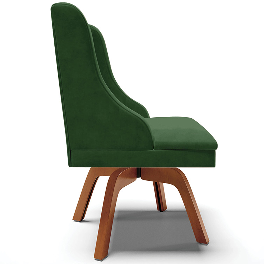 Cadeira Decorativa Sala de Jantar Base Giratória de Madeira Firenze Suede Verde Esmeralda/Natural G19 - Gran Belo