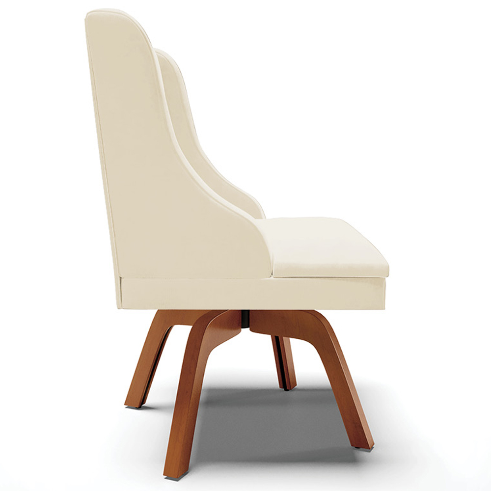 Cadeira Decorativa Sala de Jantar Base Giratória de Madeira Firenze Veludo Bege/Natural G19 - Gran Belo