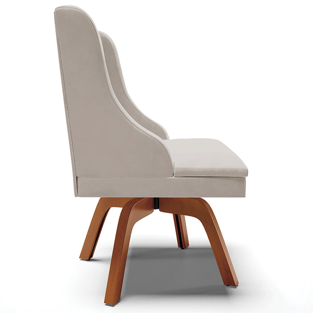 Cadeira Decorativa Sala de Jantar Base Giratória de Madeira Firenze Veludo Cinza/Natural G19 - Gran Belo