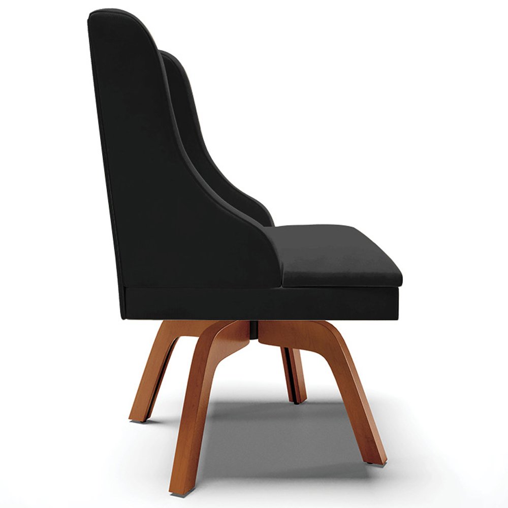 Cadeira Decorativa Sala de Jantar Base Giratória de Madeira Firenze Veludo Preto/Natural G19 - Gran Belo