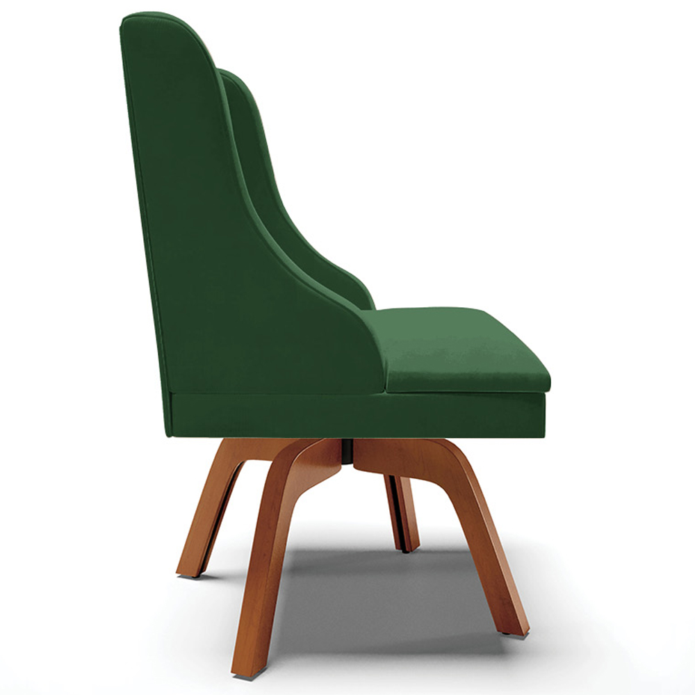 Cadeira Decorativa Sala de Jantar Base Giratória de Madeira Firenze Veludo Verde/Natural G19 - Gran Belo