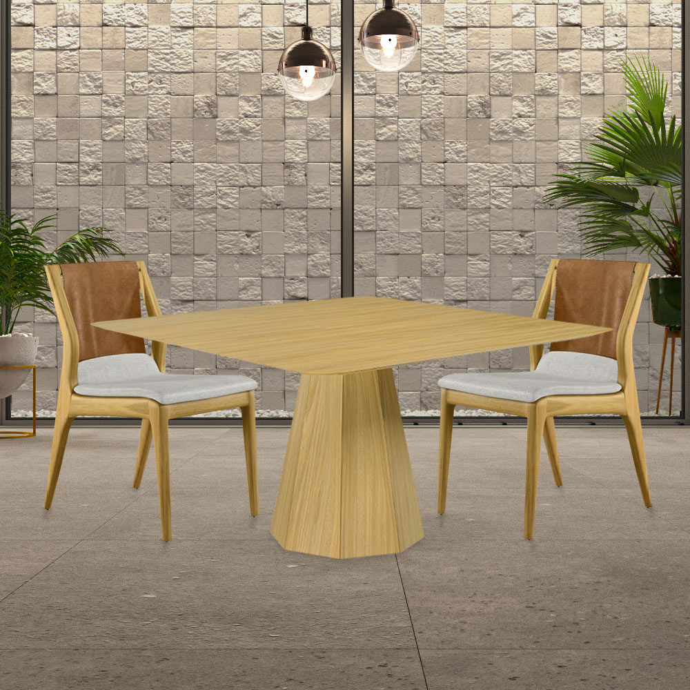 Cadeira Decorativa Sala de Jantar Madeira Maciça Bruyne PU Sintético/Linho Marrom/Bege G13 - Gran Belo