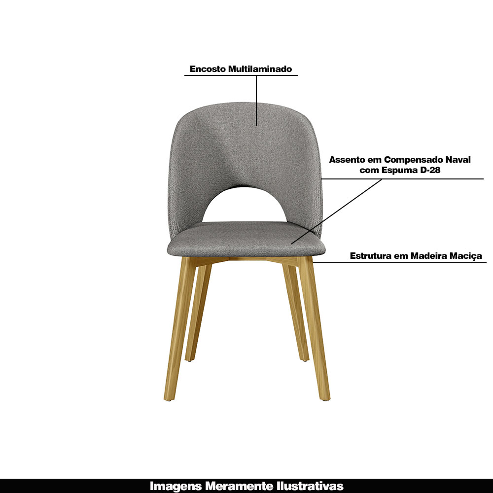 Cadeira Decorativa Sala de Jantar Madeira Maciça Hadassa Linho Cinza/Freijó G13 - Gran Belo