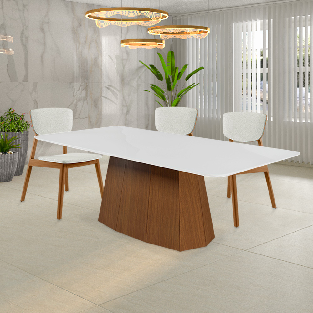Cadeira Decorativa Sala de Jantar Madeira Maciça Lang Linho Off White/Mel G13 - Gran Belo