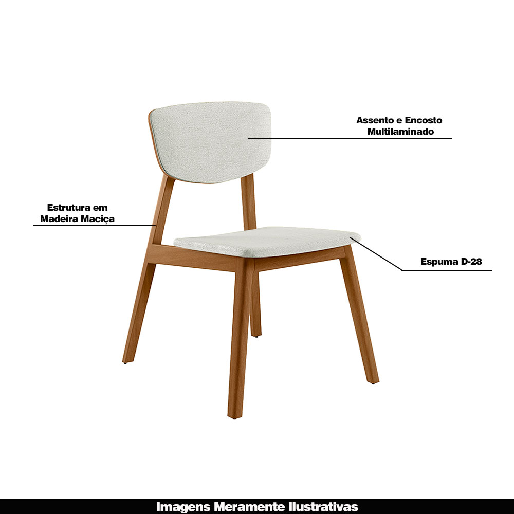 Cadeira Decorativa Sala de Jantar Madeira Maciça Lang Linho Off White/Mel G13 - Gran Belo