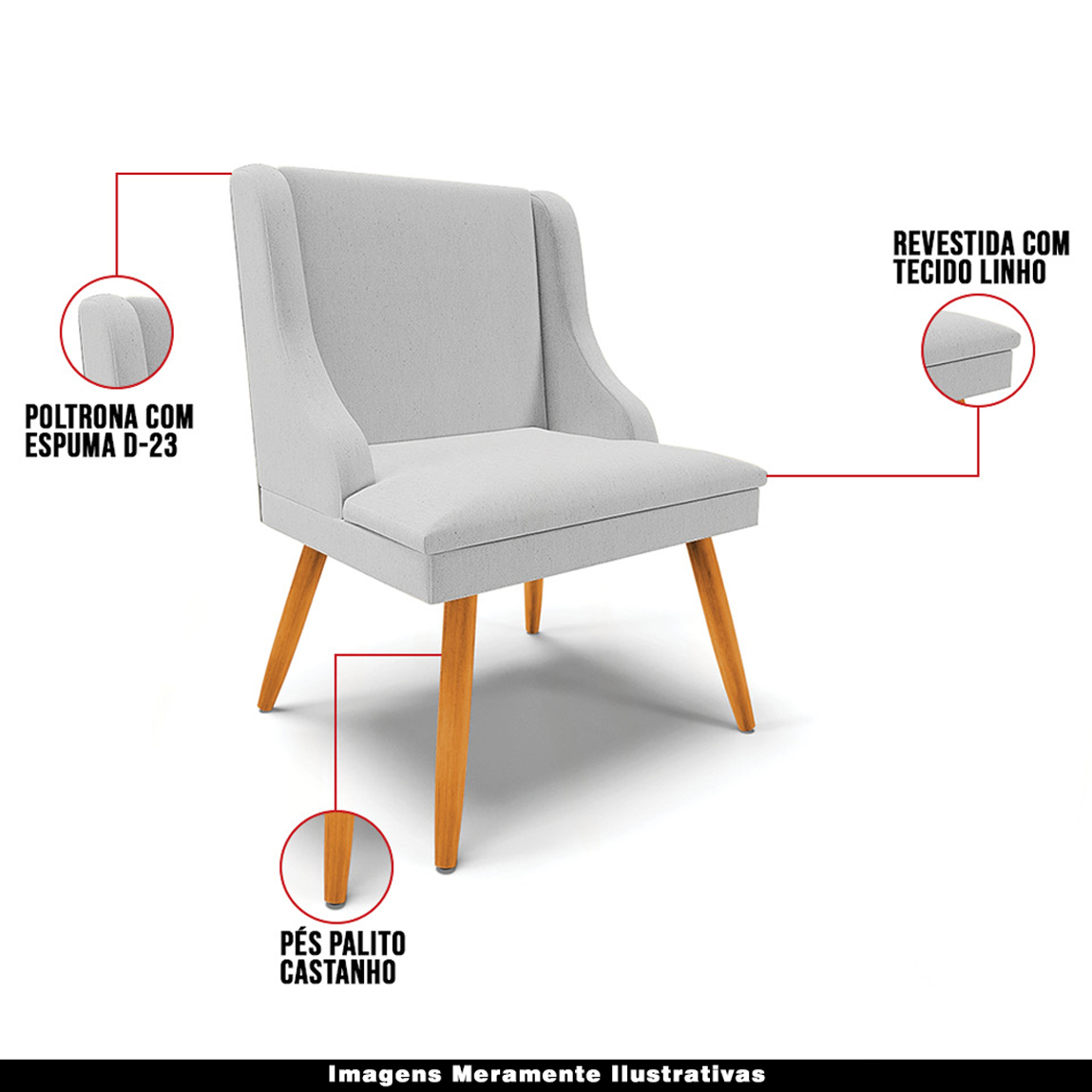 Cadeira Decorativa Sala de Jantar Pés Palito de Madeira Firenze Linho Cinza/Natural G19 - Gran Belo