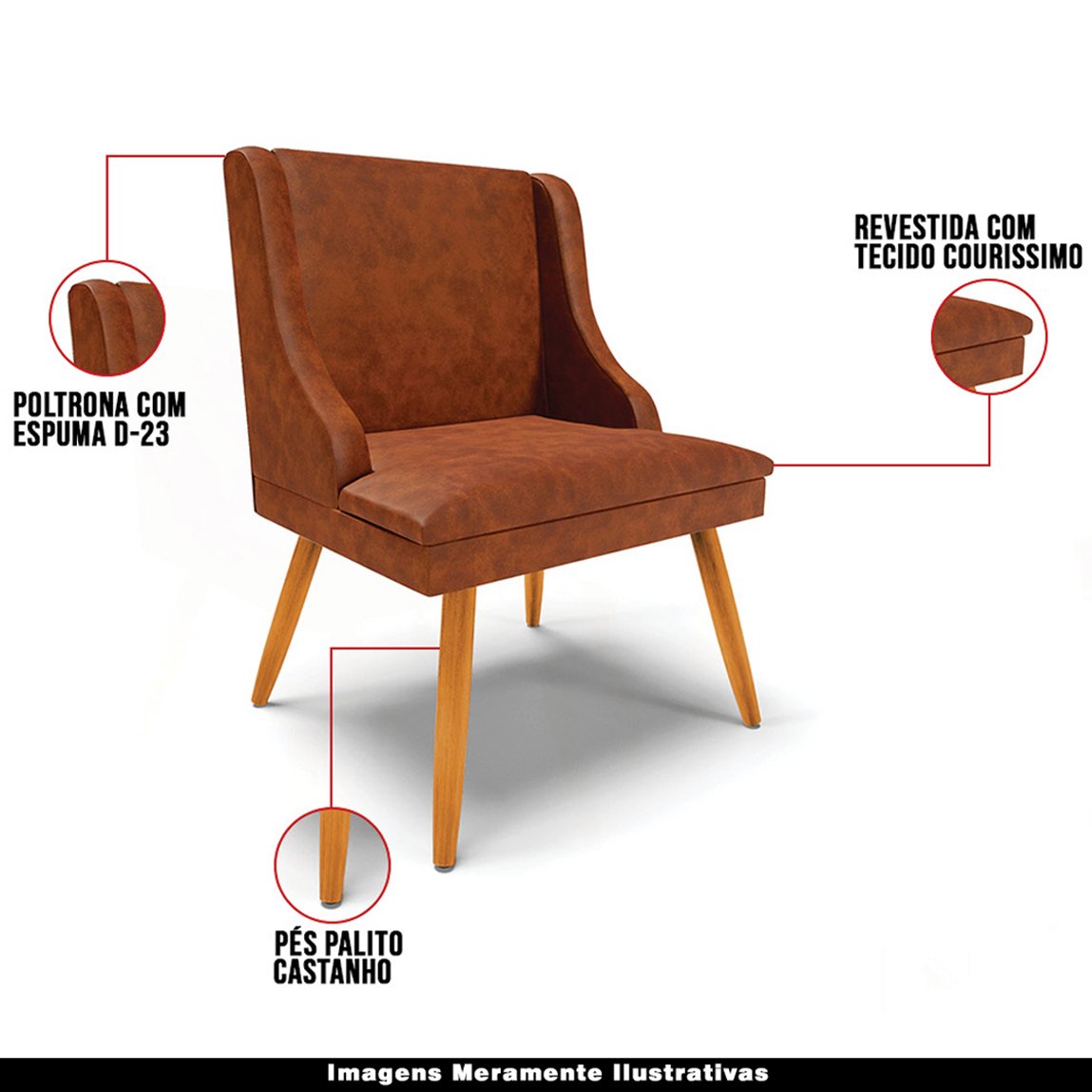 Cadeira Decorativa Sala de Jantar Pés Palito de Madeira Firenze PU Nozes/Natural G19 - Gran Belo