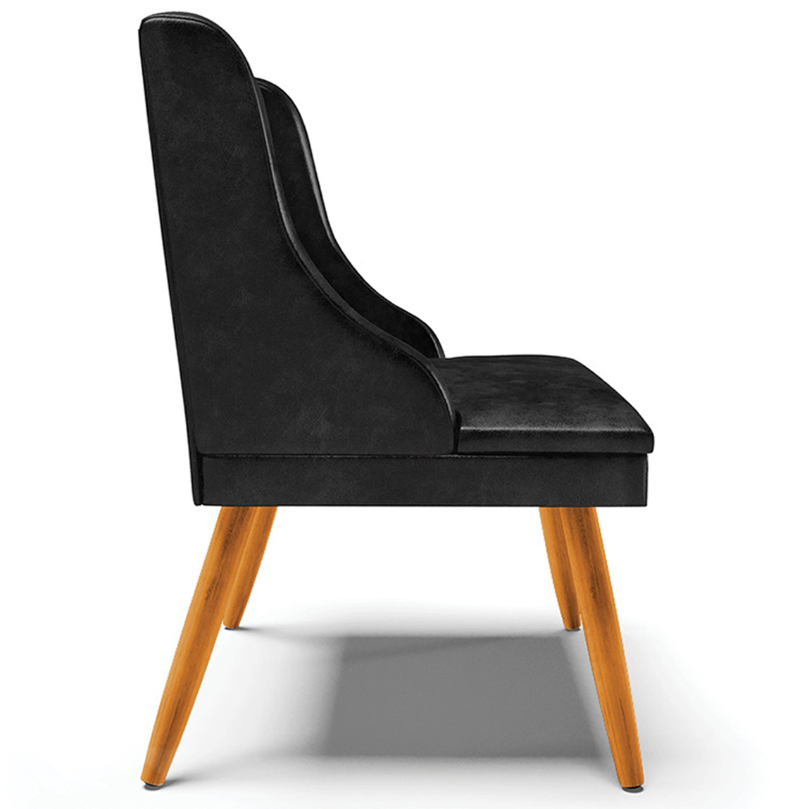 Cadeira Decorativa Sala de Jantar Pés Palito de Madeira Firenze PU Preto Brilho/Natural G19 - Gran Belo