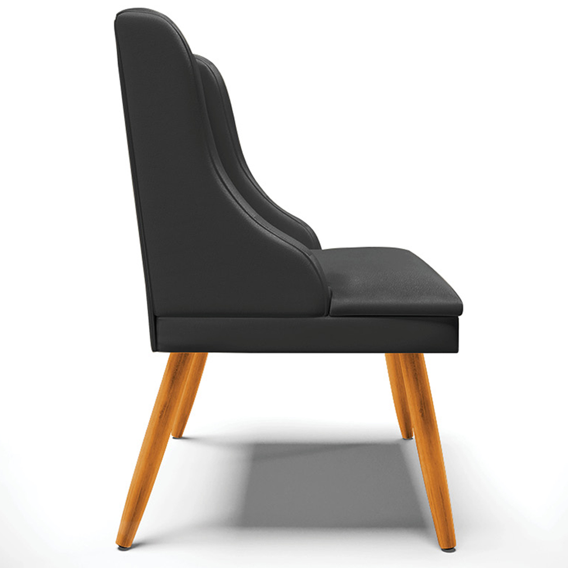 Cadeira Decorativa Sala de Jantar Pés Palito de Madeira Firenze PU Preto Fosco/Natural G19 - Gran Belo