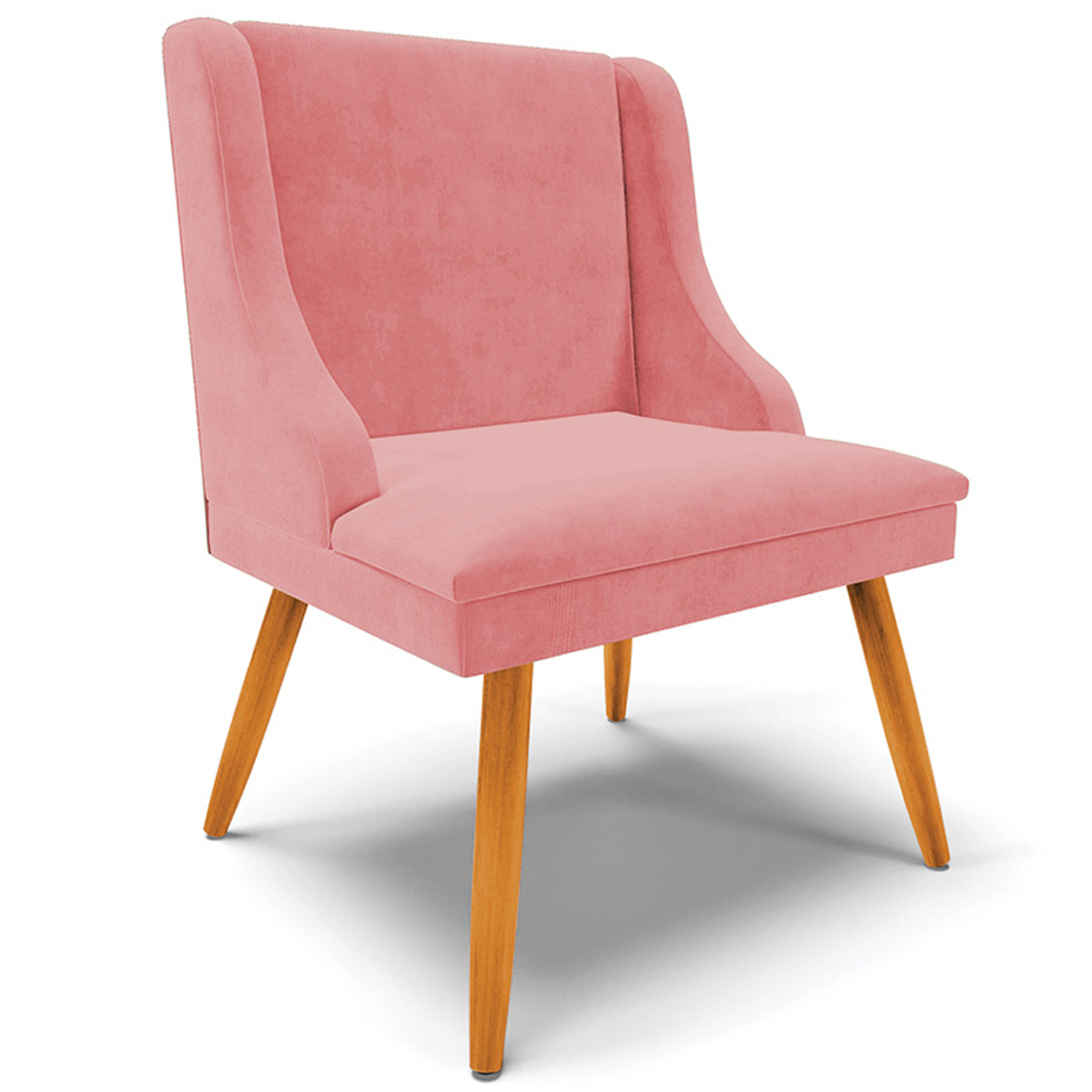 Cadeira Decorativa Sala de Jantar Pés Palito de Madeira Firenze Suede Rosê/Natural G19 - Gran Belo