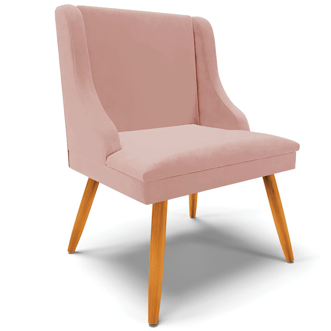 Cadeira Decorativa Sala de Jantar Pés Palito de Madeira Firenze Veludo Rosê/Natural G19 - Gran Belo