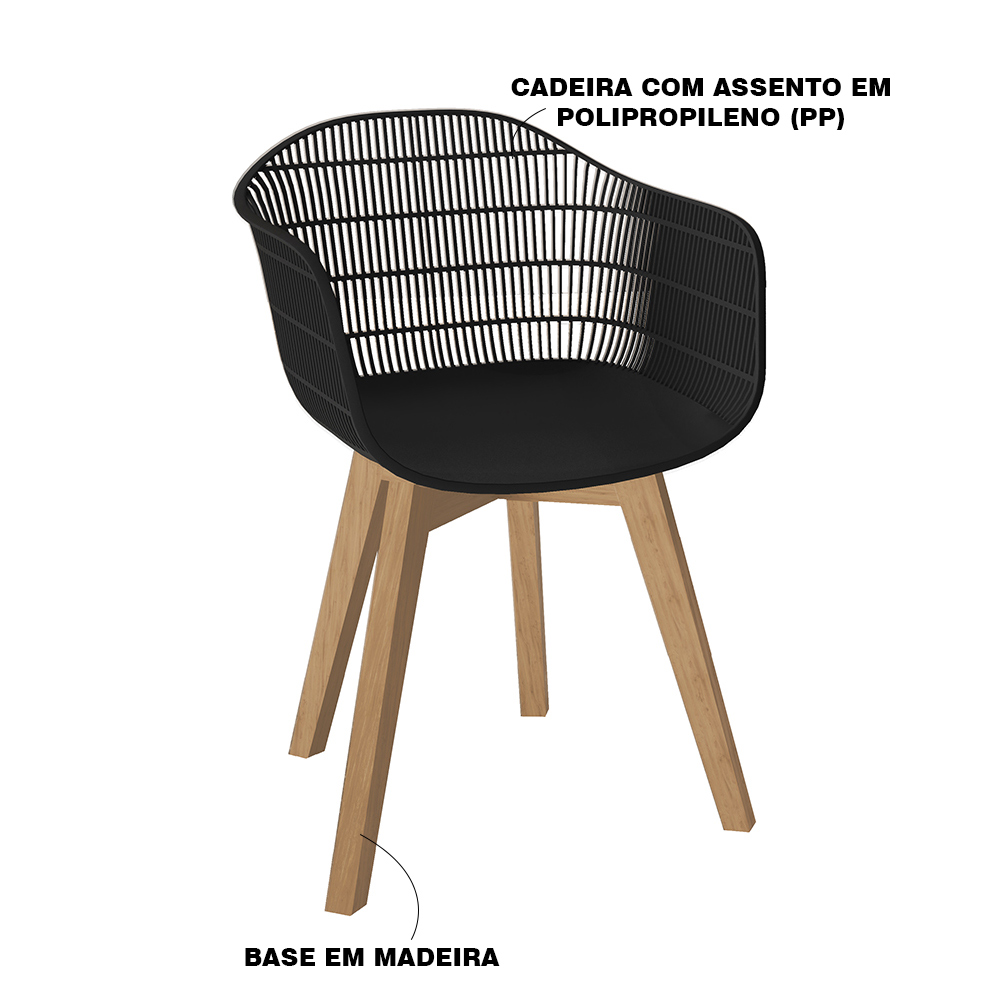 Cadeira Decorativa Sala e Cozinha Aquilae com Braço (PP) Preto G56 - Gran Belo