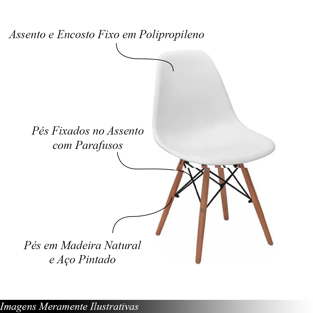 Cadeira Eiffel Charles Eames de Plástico Reciclável Branca com Base de Madeira DSW L15 - Gran Belo