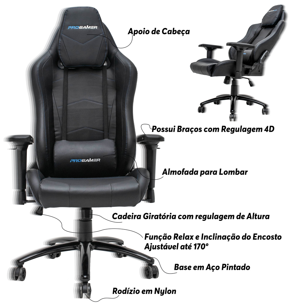 Cadeira Gamer Executiva Escritório AquilesX PU Sintético Preta G56 - Gran Belo