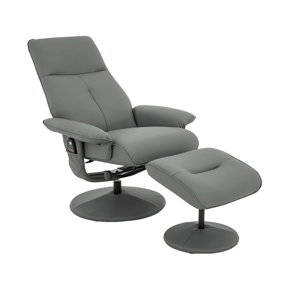 Cadeira Poltrona de Massagem Reclinável e Giratória Arizona com Apoio de Pés Pu Cinza G56 - Gran Belo