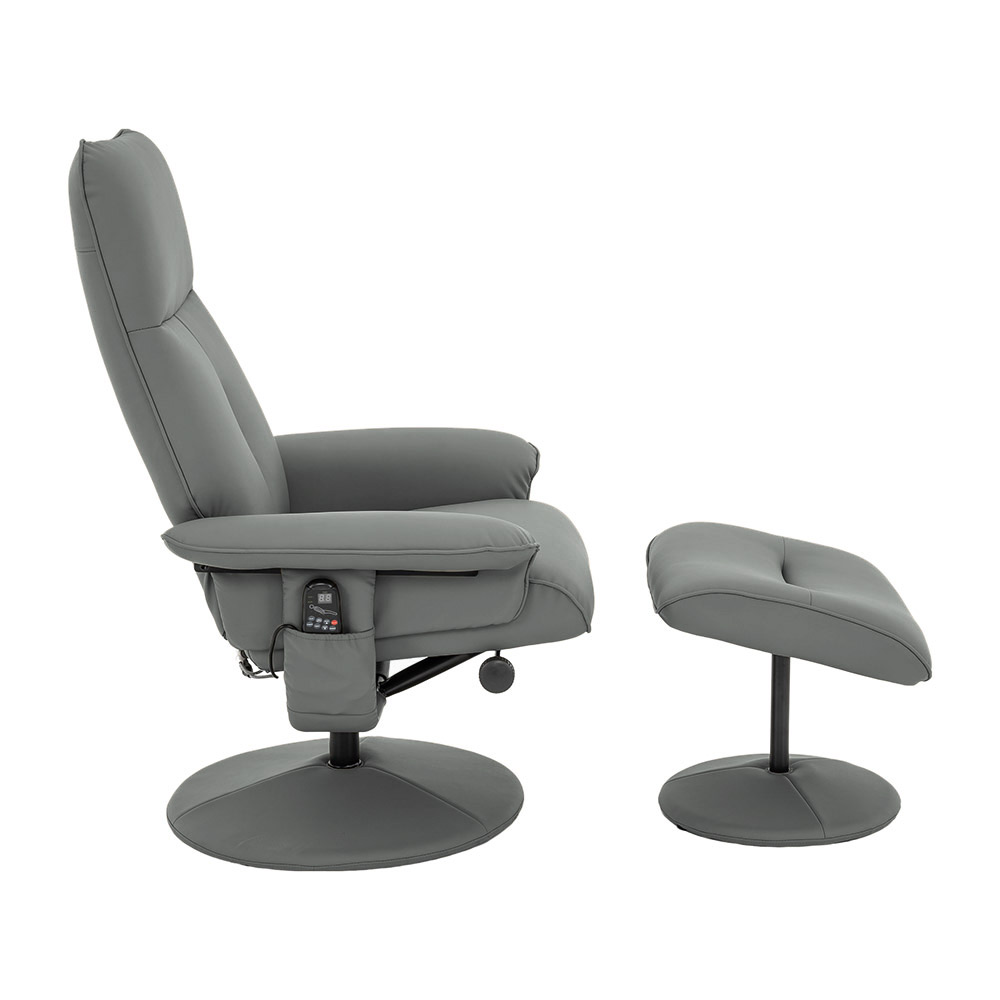Cadeira Poltrona de Massagem Reclinável e Giratória Arizona com Apoio de Pés Pu Cinza G56 - Gran Belo
