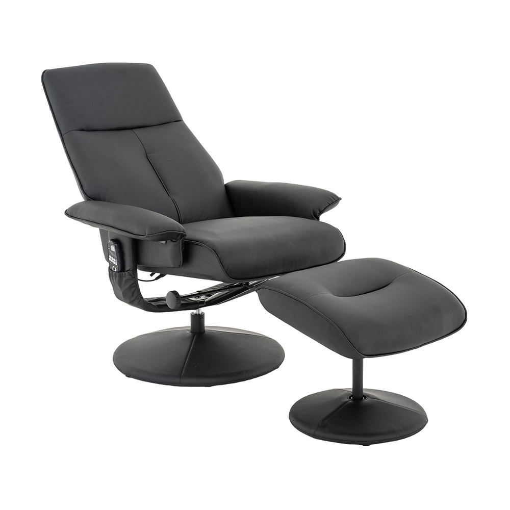 Cadeira Poltrona de Massagem Reclinável e Giratória Arizona com Apoio de Pés Pu Preto G56 - Gran Belo