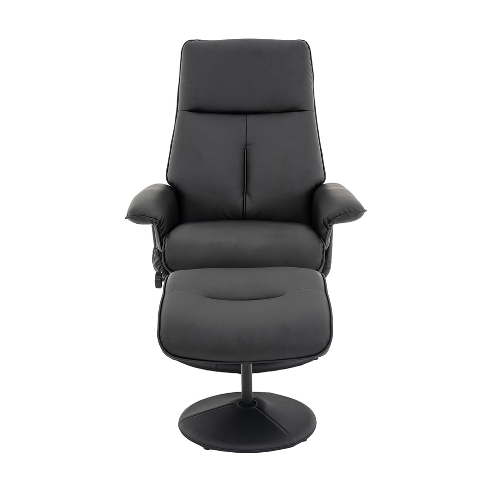 Cadeira Poltrona de Massagem Reclinável e Giratória Arizona com Apoio de Pés Pu Preto G56 - Gran Belo