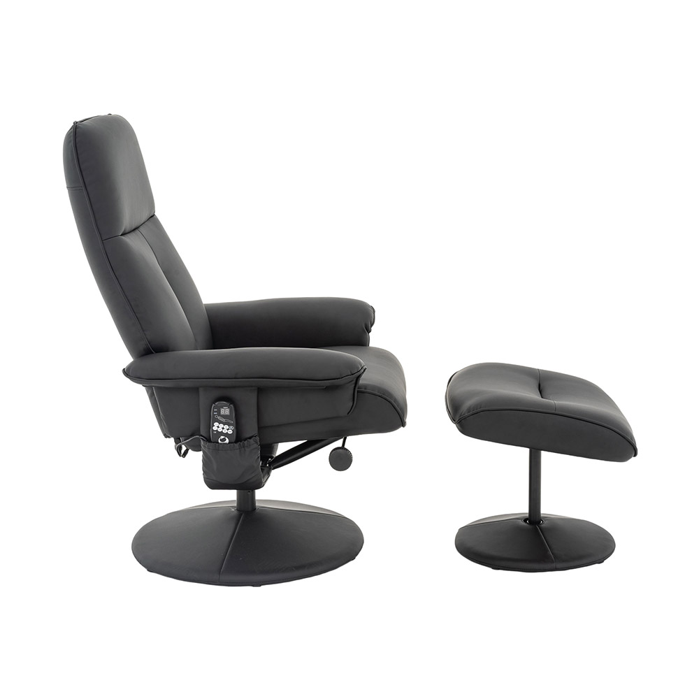 Cadeira Poltrona de Massagem Reclinável e Giratória Arizona com Apoio de Pés Pu Preto G56 - Gran Belo