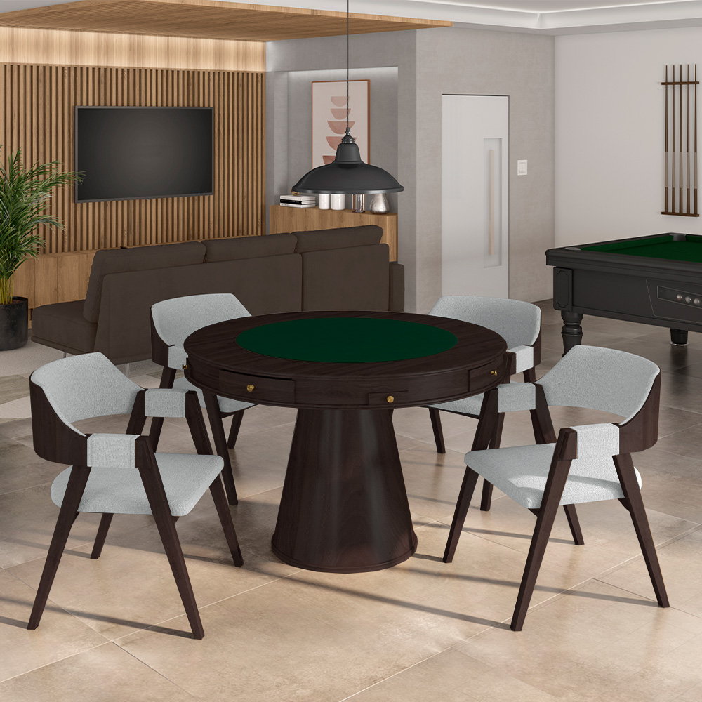 Cadeira Sala de Jantar e Jogos Carteados Madeira Maciça Poker Linho Cinza/Tabaco G42 - Gran Belo
