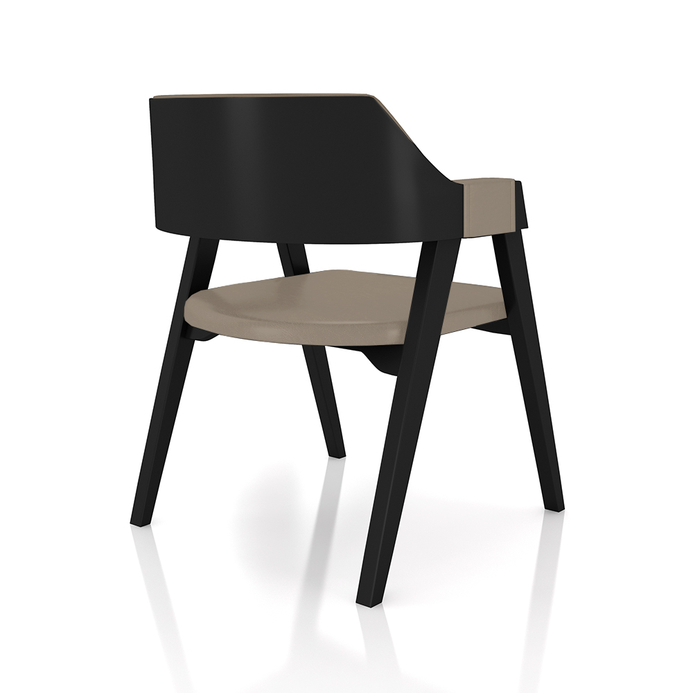 Cadeira Sala de Jantar e Jogos Carteados Madeira Maciça Poker PU Nude/Preto G42 - Gran Belo