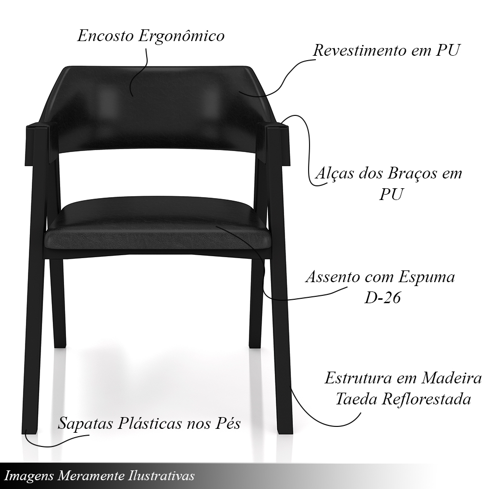 Cadeira Sala de Jantar e Jogos Carteados Madeira Maciça Poker PU Preto/Preto G42 - Gran Belo