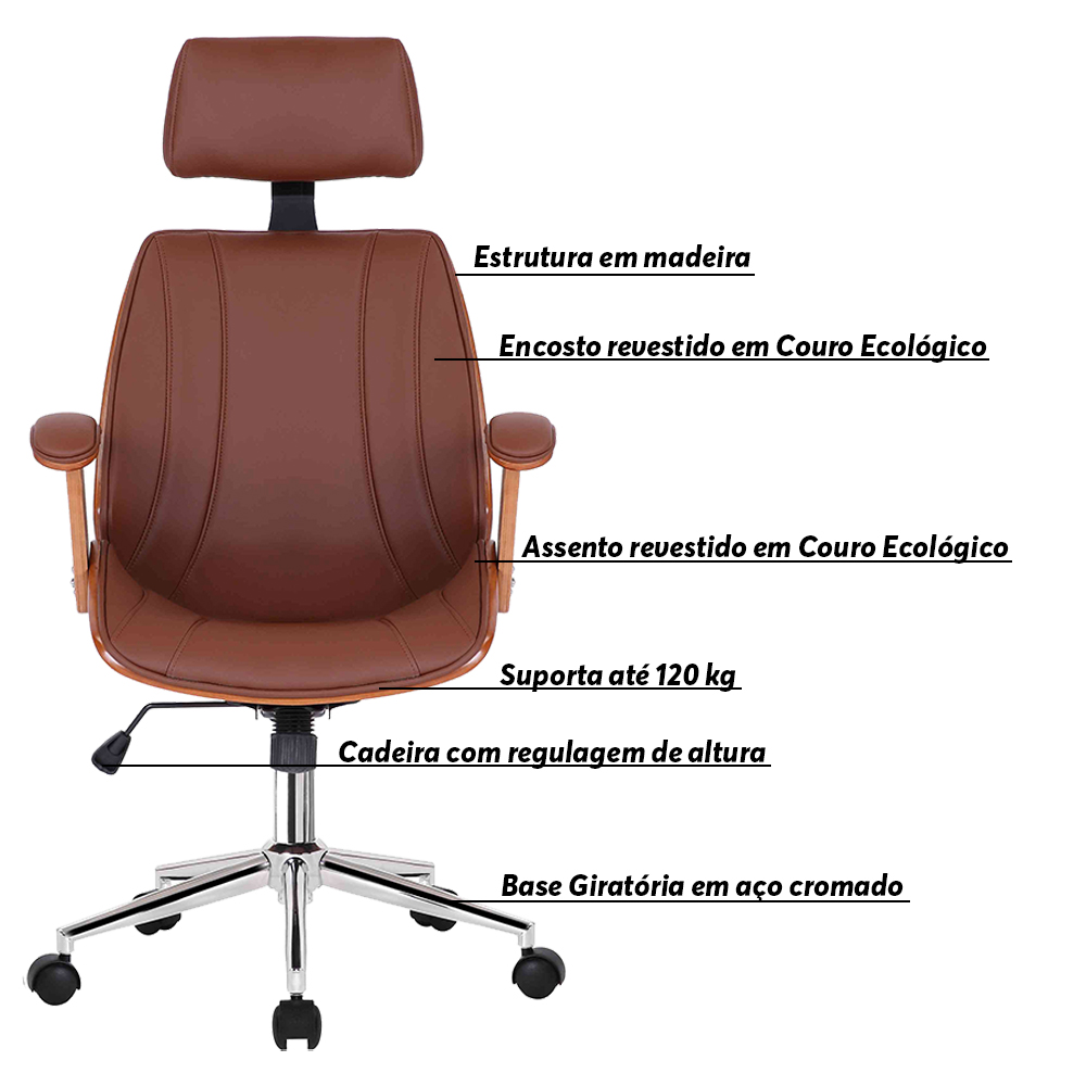 Cadeira de Escritório Juliette Presidente Giratória Marrom G24 - Gran Belo