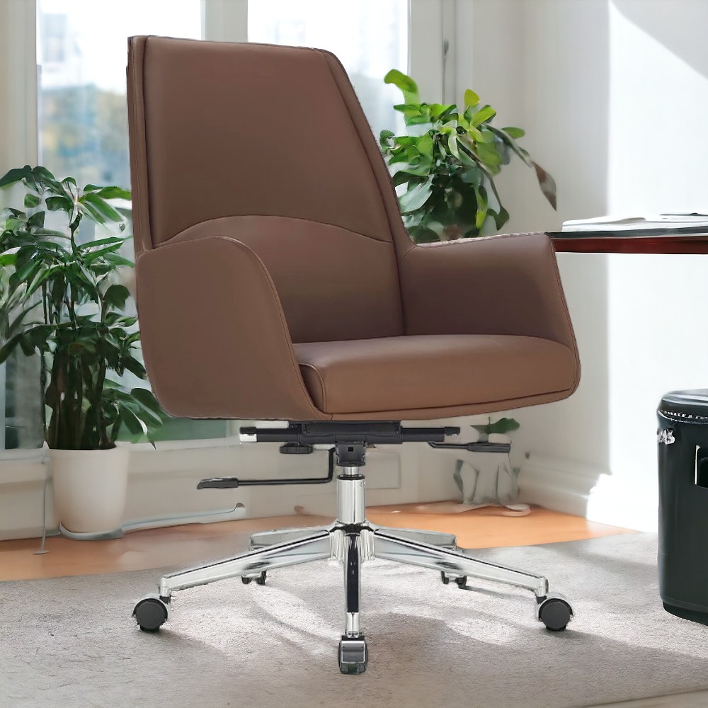 Cadeira de Escritório Office Diretor United Base Estrela com Rodízios PU Marrom G56 - Gran Belo